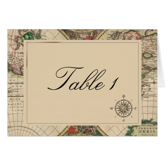 Antique Old World Map Wedding Table Number (Front Horizontal)