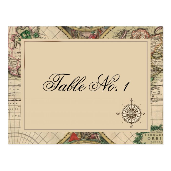 Antique Old World Map Wedding Table Number Postcard Zazzle
