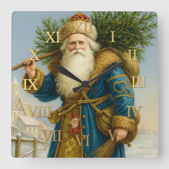 Antique Olde World Santa Square Wall Clock (Front)