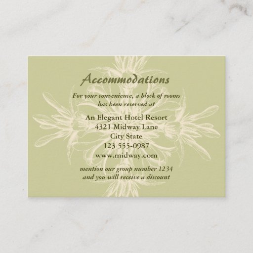 Customizable Antique Olive Floral Accommodations Card Business Card