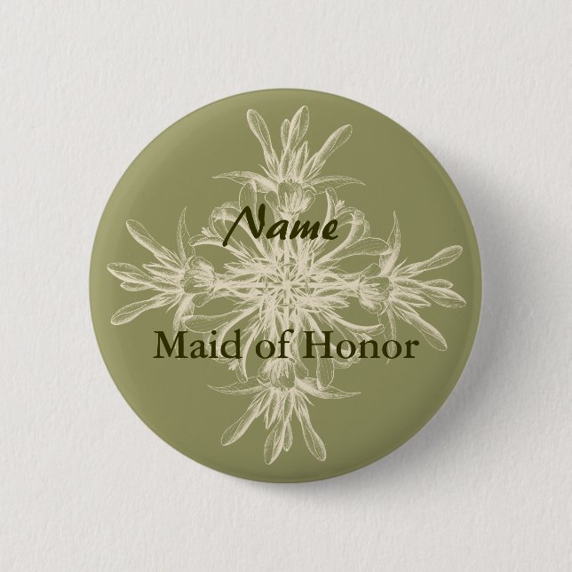 Antique Olive Floral Pinback Button (Front)