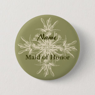 Antique Olive Floral Pinback Button