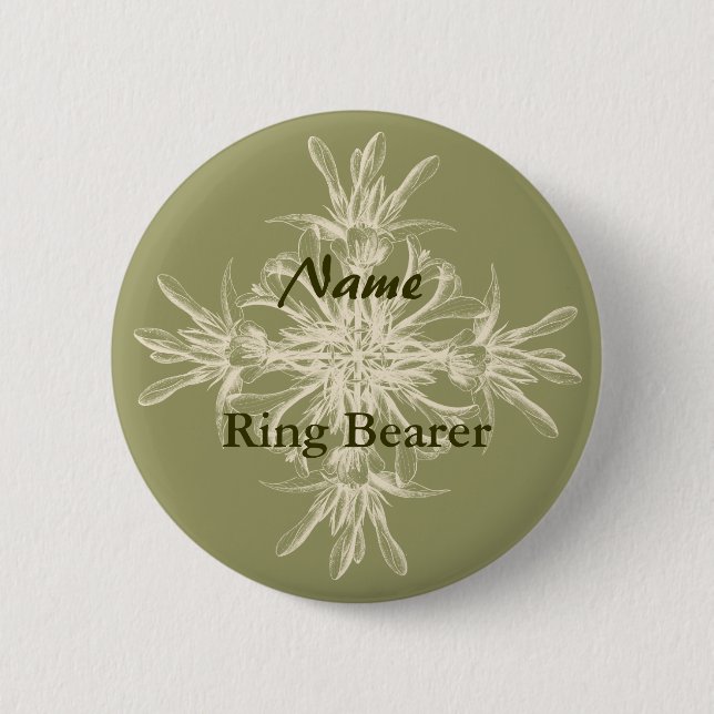 Antique Olive Floral Pinback Button (Front)