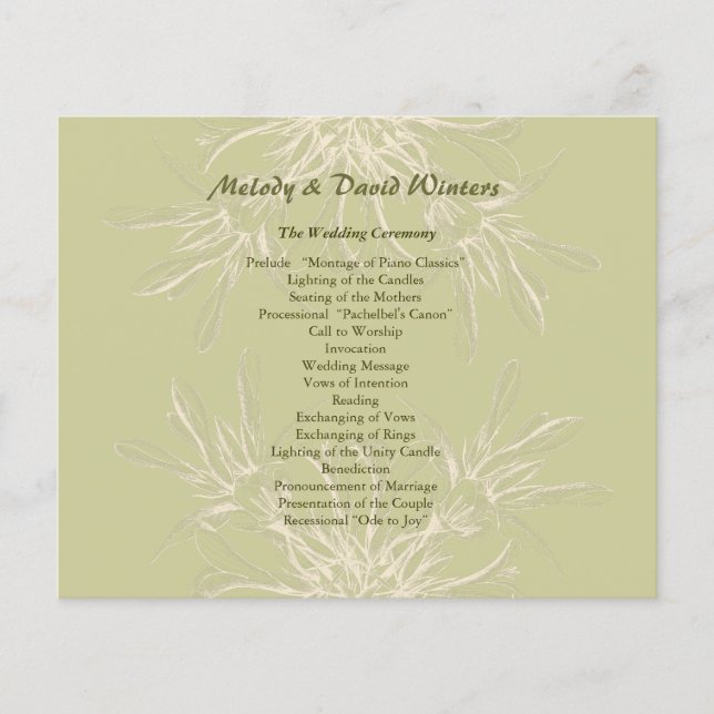 Antique Olive Floral Wedding Program (Front)