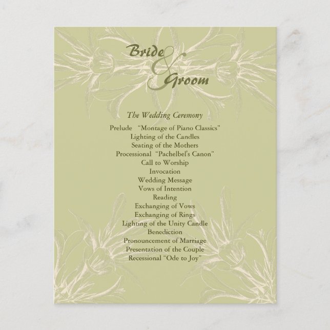 Antique Olive Floral Wedding Program (Front)