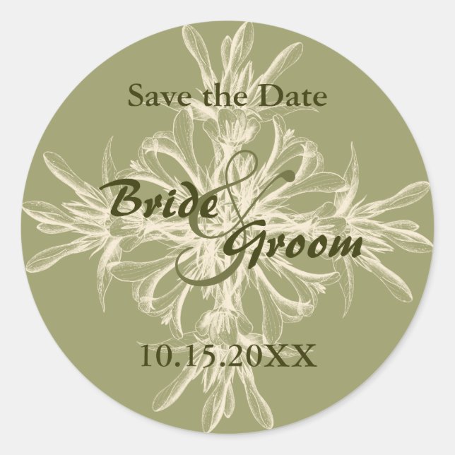 Antique Olive Save the Date Stickers (Front)