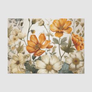 Antique Orange and Magnolia Flowers Decoupage Tissue Paper