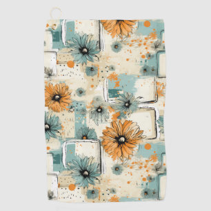 Antique Orange Blue Botanical Floral Cream Golf Towel