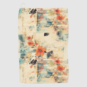 Antique Orange Blue Floral Faded Ephemera Golf Towel