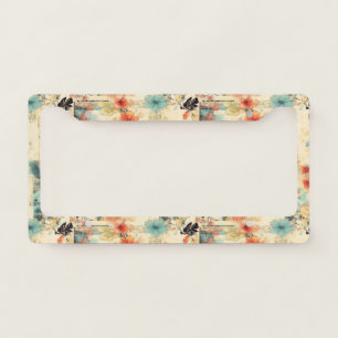 Antique Orange Blue Floral Faded Ephemera License Plate Frame
