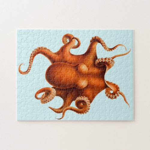 Antique Orange Octopus Vintage Nature Illustration Jigsaw Puzzle