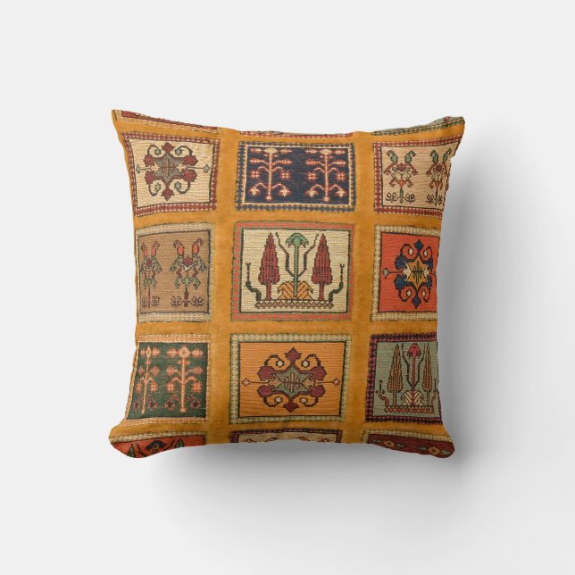 Antique Orange Turkish Kilim Carpet Rug Throw Pillow (Front)