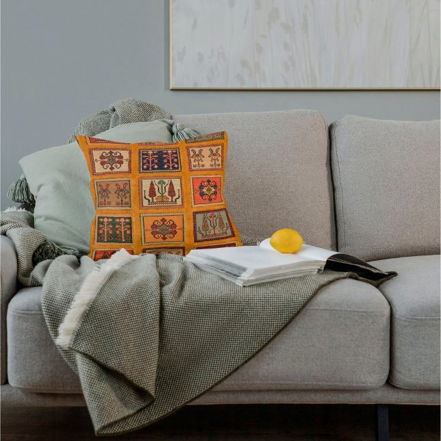 Antique Orange Turkish Kilim Carpet Rug Throw Pillow (Creator Uploaded)