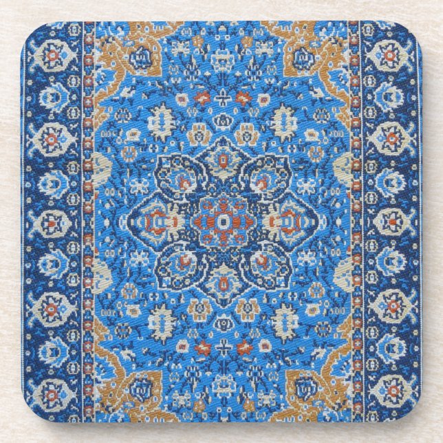 Antique Oriental Blue Turkish Persian Carpet Rug Beverage Coaster (Front)