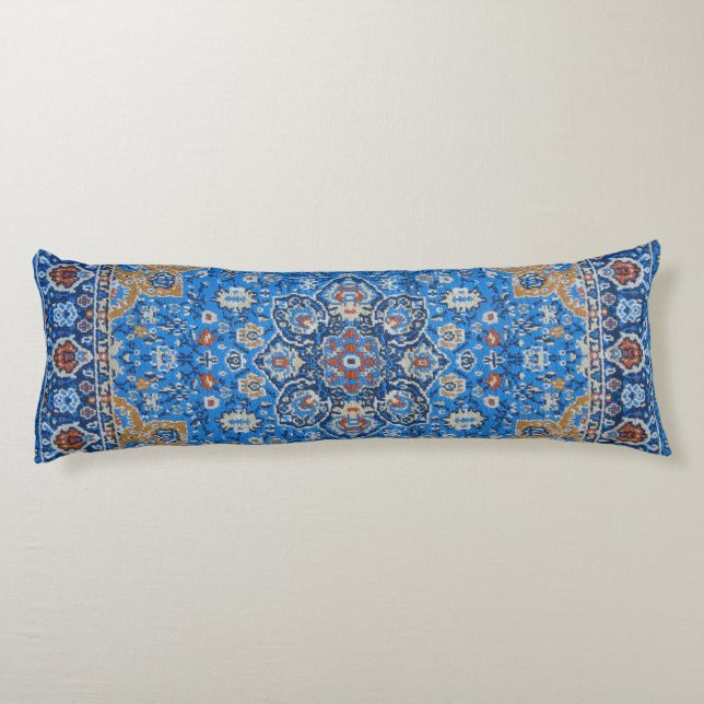 Antique Oriental Blue Turkish Persian Carpet Rug Body Pillow (Back)