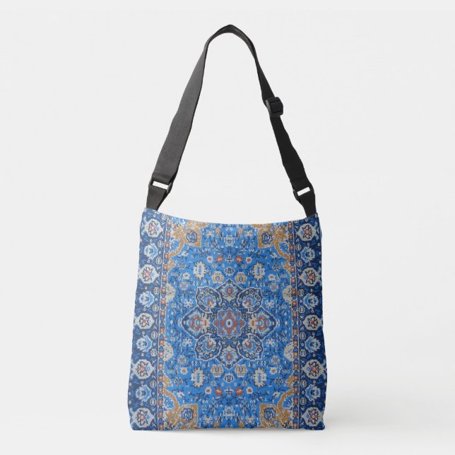 Antique Oriental Blue Turkish Persian Carpet Rug Crossbody Bag (Front)