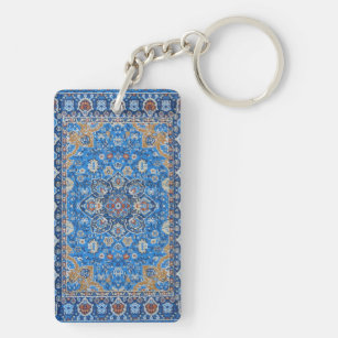 Antique Oriental Blue Turkish Persian Carpet Rug Keychain