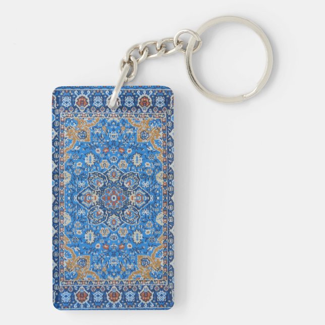 Antique Oriental Blue Turkish Persian Carpet Rug Keychain (Back)