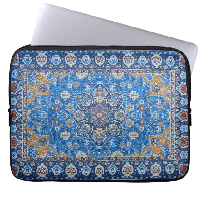 Antique Oriental Blue Turkish Persian Carpet Rug Laptop Sleeve (Front)