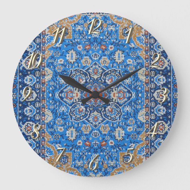 Antique Oriental Blue Turkish Persian Carpet Rug Large Clock (Front)