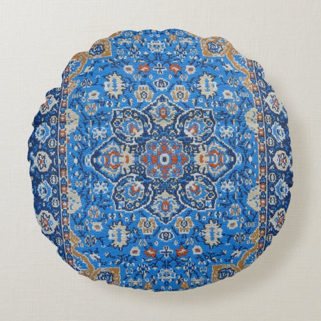 Antique Oriental Blue Turkish Persian Carpet Rug Round Pillow (Front)