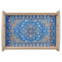 Antique Oriental Blue Turkish Persian Carpet Rug Serving Tray