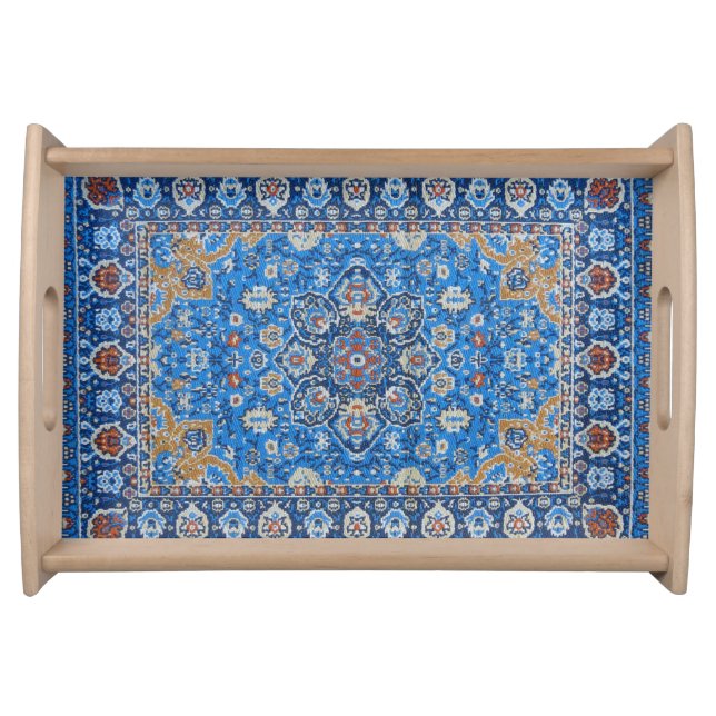 Antique Oriental Blue Turkish Persian Carpet Rug Serving Tray (Front)