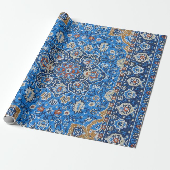 Antique Oriental Blue Turkish Persian Carpet Rug Wrapping Paper (Unrolled)
