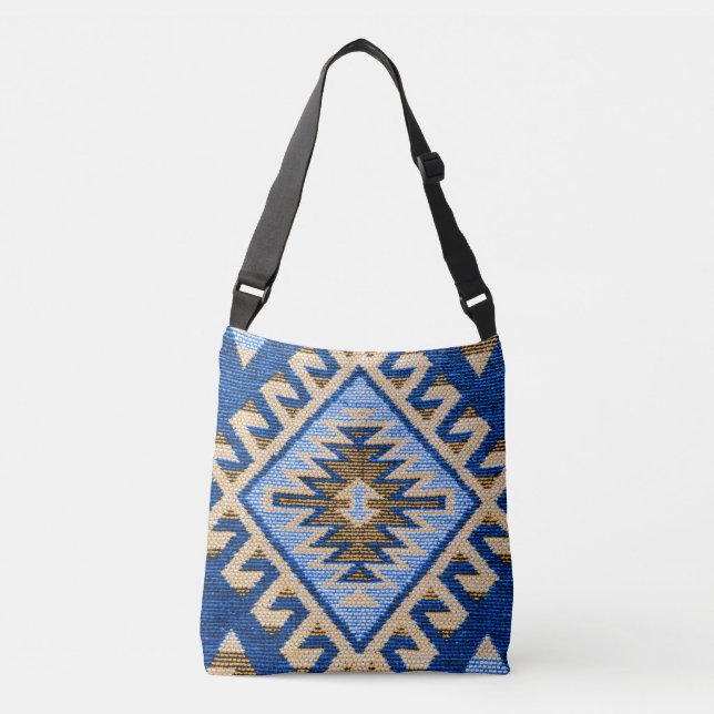 Antique Oriental Blue Turkish Persian Kilim Rug Crossbody Bag (Front)