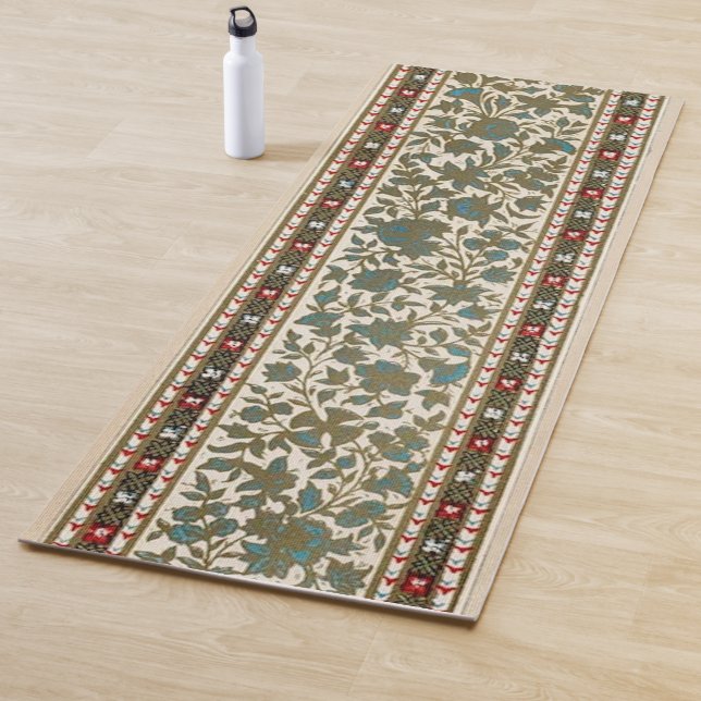 Antique Oriental Carpet Botanical Pattern Runner Yoga Mat (In Situ)