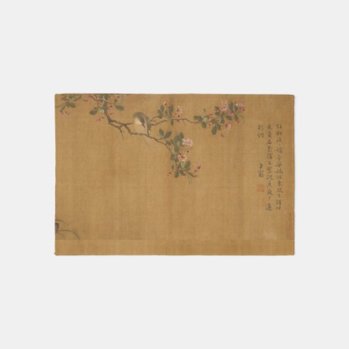 Antique Oriental Chinese Bird And Flowers Print Rug