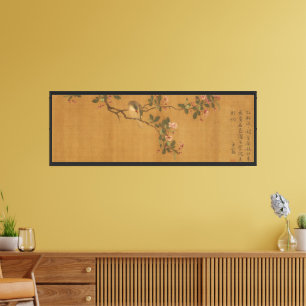 Antique Oriental Chinese Bird And Flowers repro Canvas Print