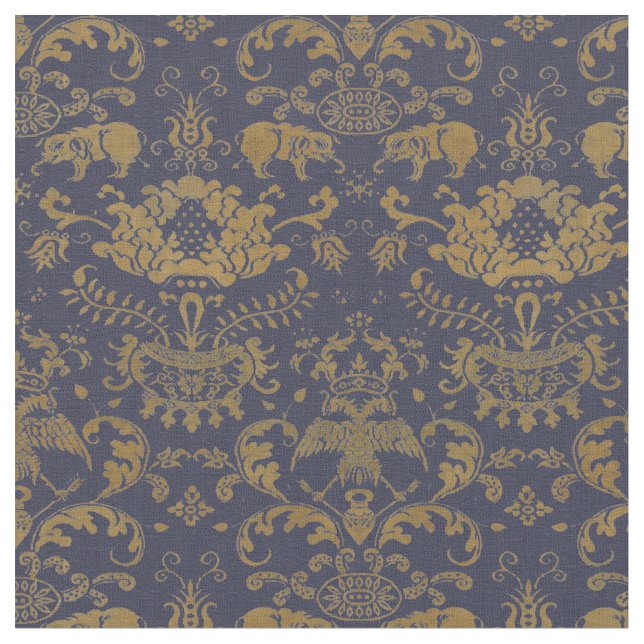 Antique Oriental Chinese Elephants Pattern Print Fabric (Close Up)