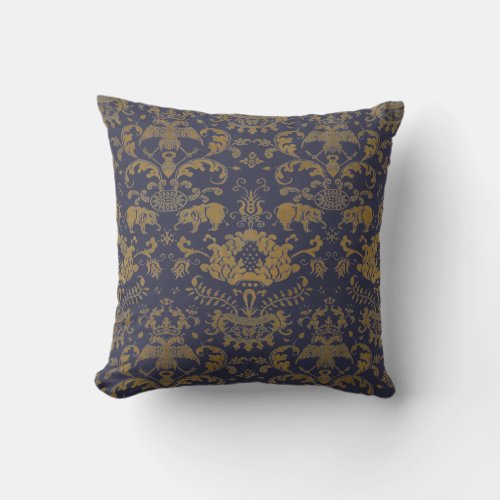 Antique Oriental Chinese Elephants Pattern Print Throw Pillow