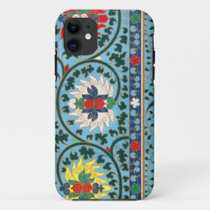 Antique Oriental Chinese Floral on Sky Blue iPhone 11 Case