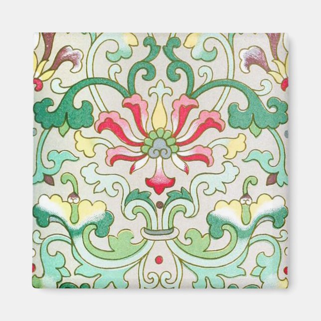 Antique oriental floral pattern teal red cream magnet (Front)
