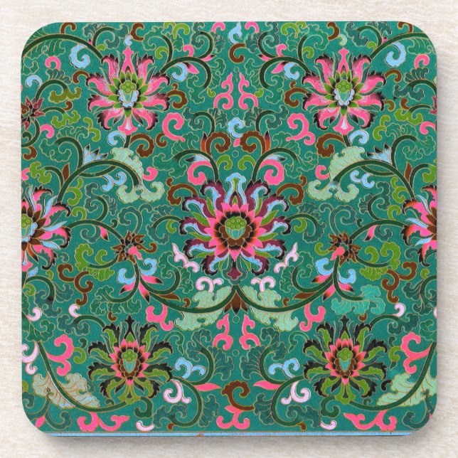 Antique oriental floral vase pattern coaster (Front)