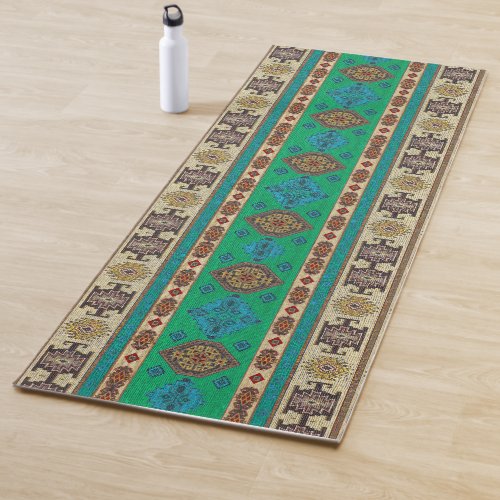 Antique Oriental Green Turkish Ottoman Kilim Rug Yoga Mat