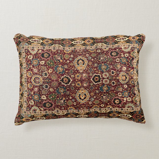 Antique Oriental Persian Herat Carpet Print Accent Pillow (Front)