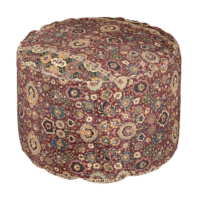 Antique Oriental Persian Herat Carpet Print Pouf (Angled Front)