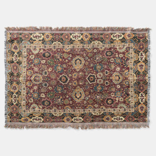 Antique Oriental Persian Herat Carpet Print Throw Blanket
