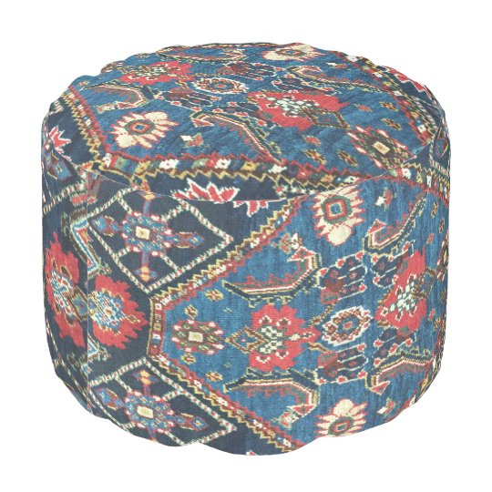 Antique Oriental Persian Turkish Carpet, Blue Pouf