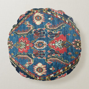 Antique,Oriental Persian, Turkish Carpet, Blue Round Pillow