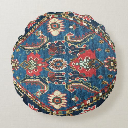 AntiqueOriental Persian Turkish Carpet Blue Round Pillow
