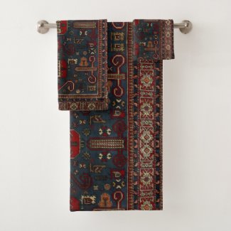 Antique Oriental Red Slate Grey Persian Carpet