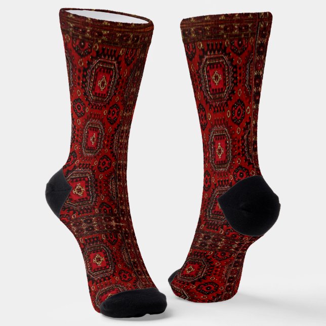 Antique Oriental rug design - grunge red Socks (Angled)