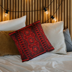 Antique Oriental rug design in red -ethnic  Throw Pillow