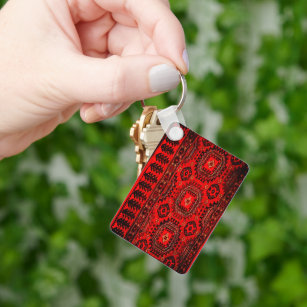 Antique Oriental rug design in vivid red Keychain