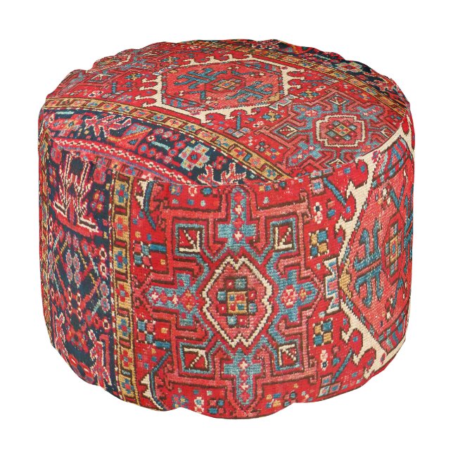 Antique Oriental Turkish or Persian Carpet Print Pouf (Angled Front)