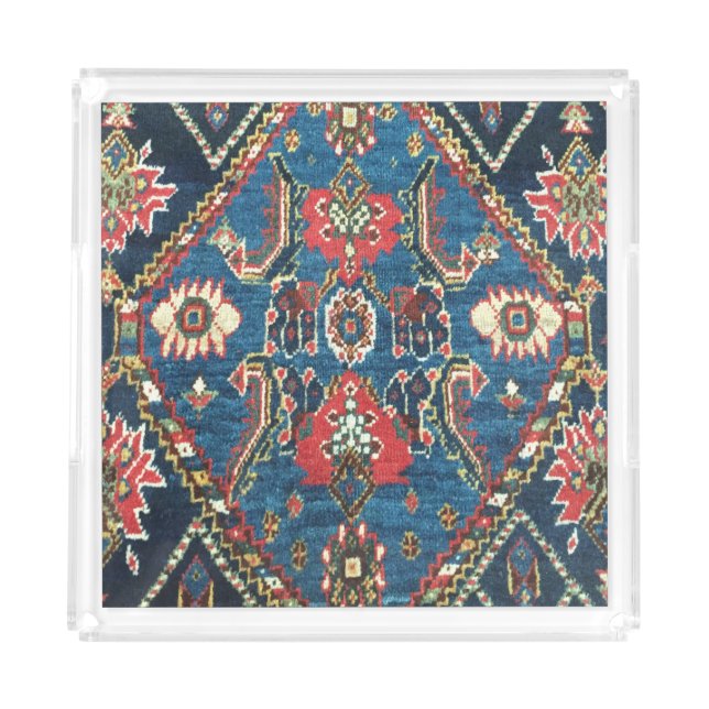 Antique Oriental Turkish Persian Carpet Blue Acrylic Tray (Front)